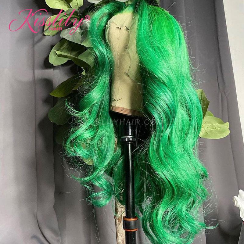 Kisslily Hair Light Green Color Body Wave 13X4 Lace Front Wig Pre Plucked [CDC03]-Hair Accessories-Kisslilyhair
