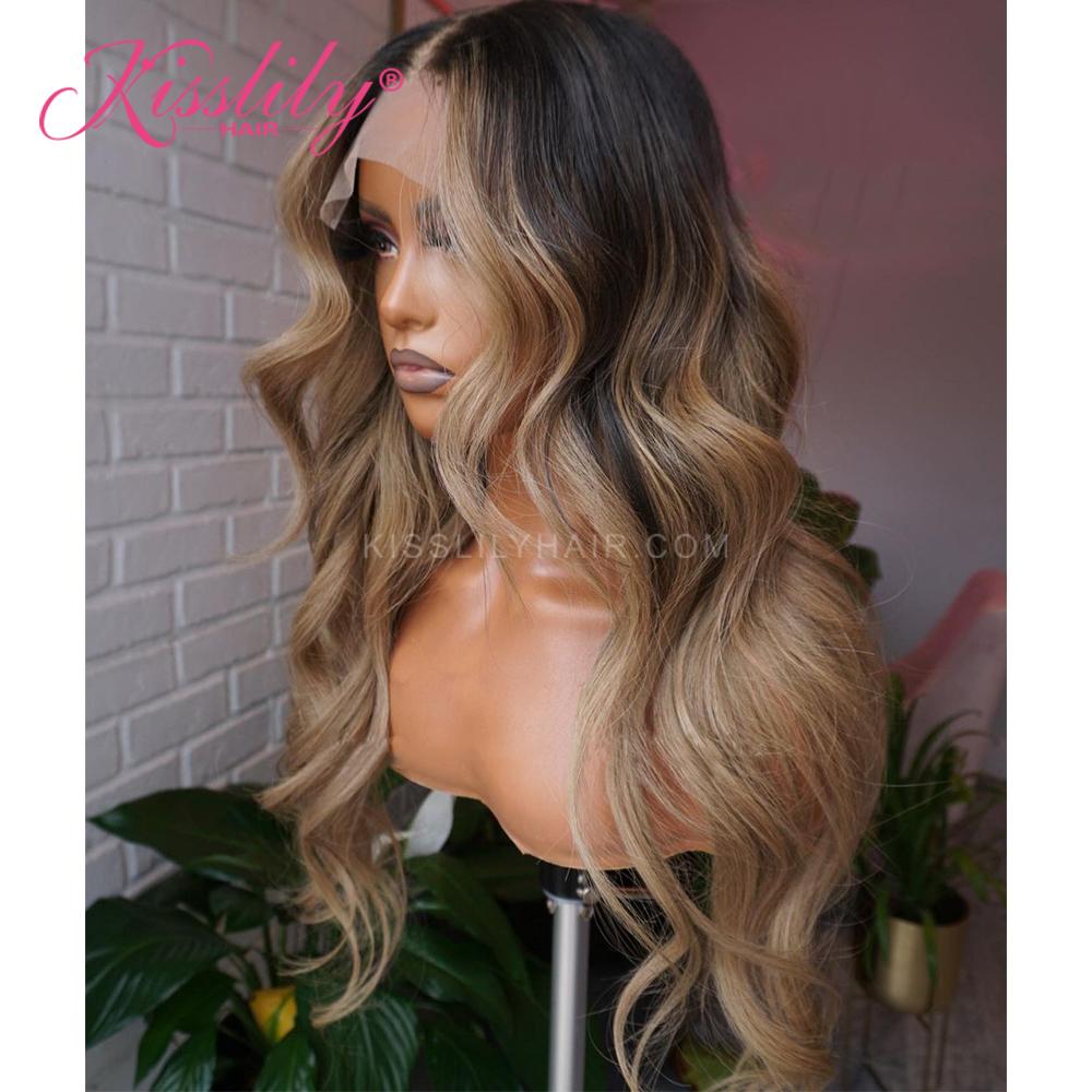 Kisslily Hair Ombre 13x4 Honey Blonde Lace Front Wig Human Hair 150% Density Body Wave Wig [CDC50]-Hair Accessories-Kisslilyhair