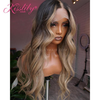 Kisslily Hair Ombre 13x4 Honey Blonde Lace Front Wig Human Hair 150% Density Body Wave Wig [CDC50]-Hair Accessories-Kisslilyhair