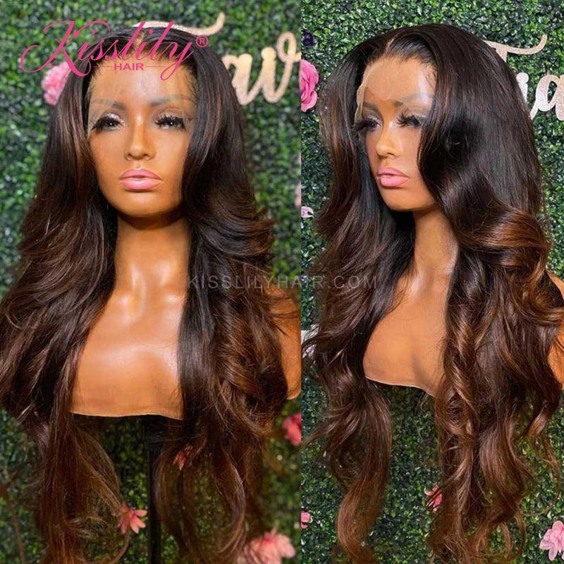 Kisslily Hair Ombre 1B Brown Body Wave 13x4 Lace Front Human Hair Pre Plucked [CHC67]-Hair Accessories-Kisslilyhair