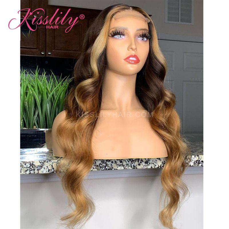 Kisslily Hair Ombre Body Wave 13x4 Lace Front Wig Pre Plucked Bleached Knots Human Hair For Black Women [CHC06]-Hair Accessories-Kisslilyhair