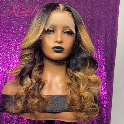 Kisslily Hair Ombre Body Wave Wig Human Hair Wigs Pre Plucked With Baby Hair 13x4 Lace Front Wig For Black Women [CDC53]-Hair Accessories-Kisslilyhair