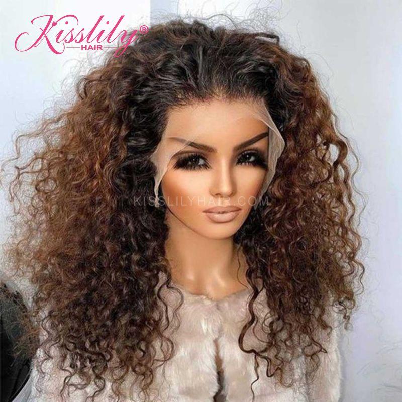 Kisslily Hair Ombre Curly Hair 13x4 Lace Frontal Human Hair Pre Plucked With Baby Hair [CHC72]-Hair Accessories-Kisslilyhair