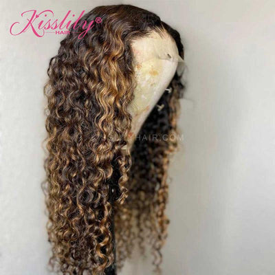 Kisslily Hair Ombre Curly Wig 13x4 Lace Frontal Human Hair Pre Plucked [CDC65]-Hair Accessories-Kisslilyhair