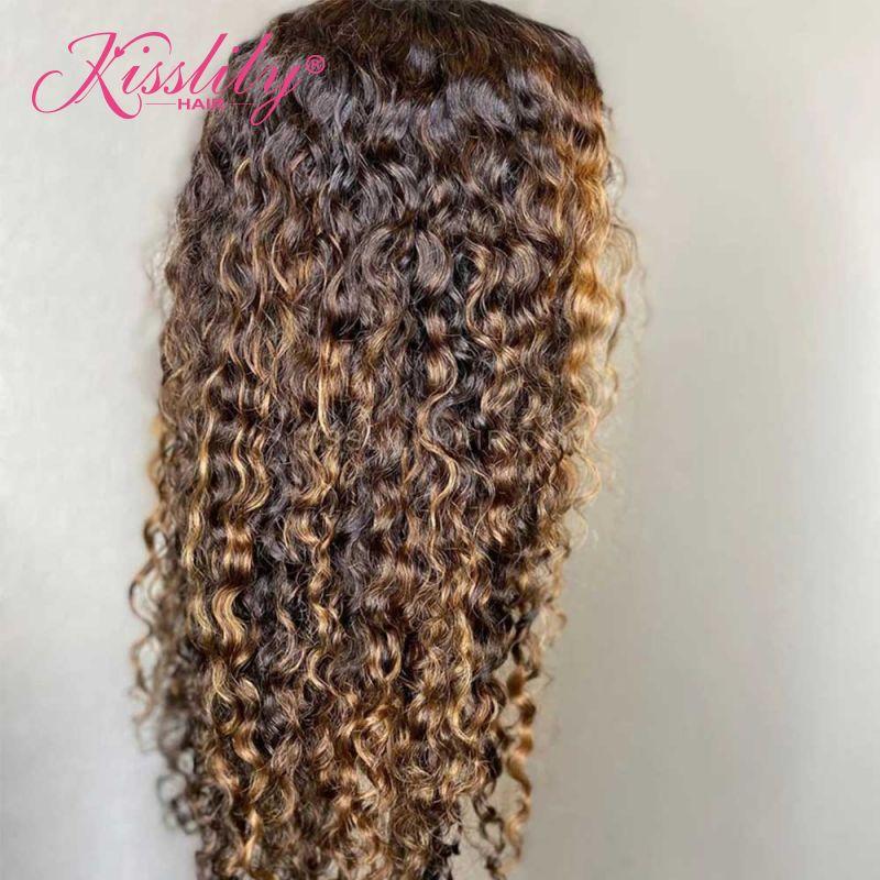 Kisslily Hair Ombre Curly Wig 13x4 Lace Frontal Human Hair Pre Plucked [CDC65]-Hair Accessories-Kisslilyhair