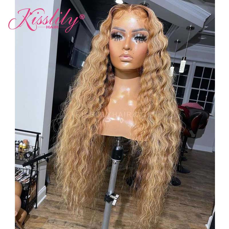 Kisslily Hair Ombre Highlight Water Wave 13x4 Lace Front Wig Pre Plucked [CDC46]-Hair Accessories-Kisslilyhair