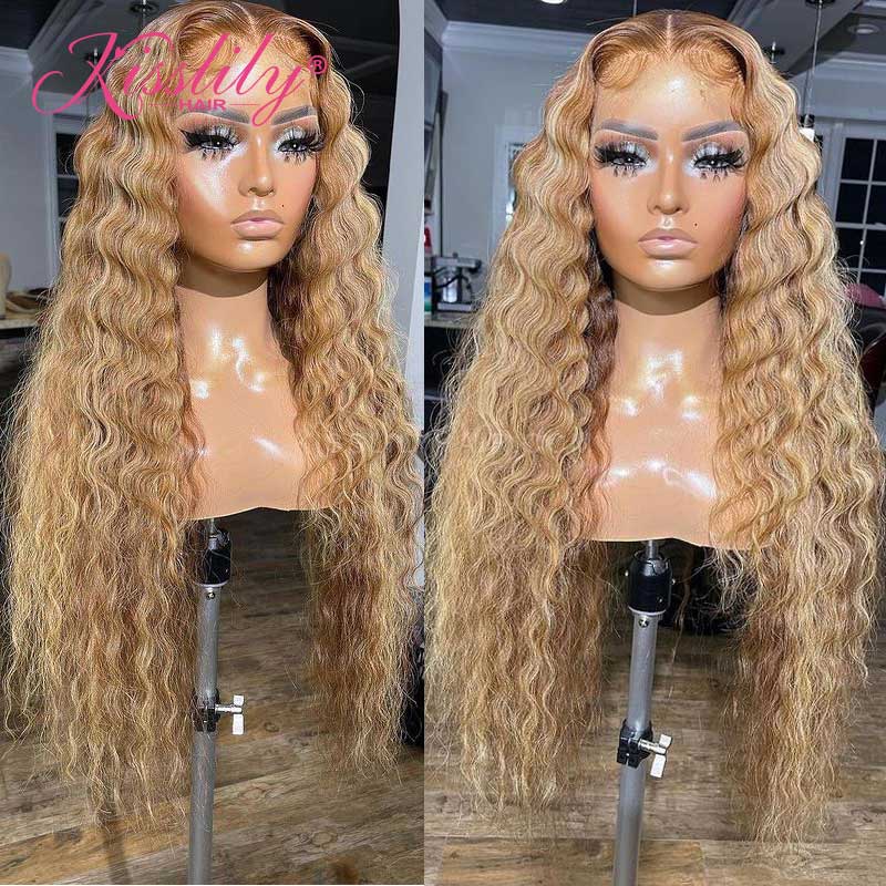 Kisslily Hair Ombre Highlight Water Wave 13x4 Lace Front Wig Pre Plucked [CDC46]-Hair Accessories-Kisslilyhair