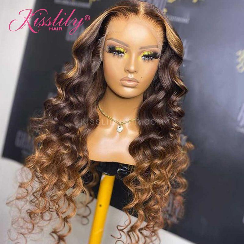Kisslily Hair Ombre Honey Blonde Loose Deep Wave 13x4 Lace Frontal Human Hair For Black Women [CHC65]-Hair Accessories-Kisslilyhair