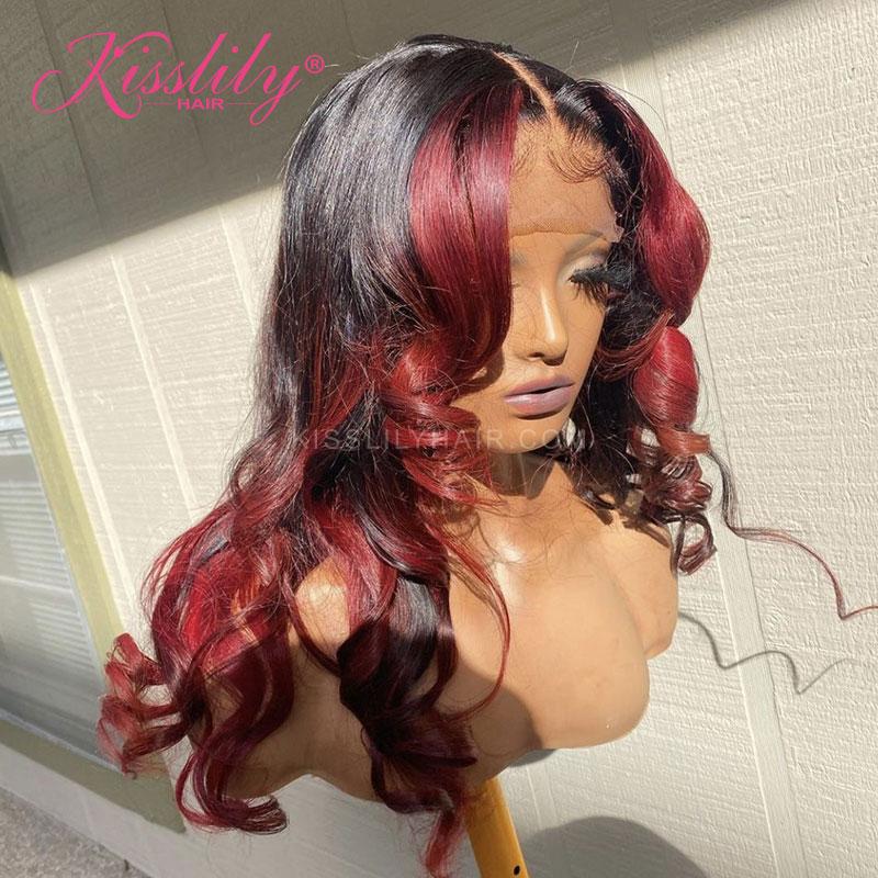 Kisslily Hair Ombre Human Hair Wigs For Women Body Wave 13x4 Lace Frontal Wig Baby Hair [CHC54]-Hair Accessories-Kisslilyhair