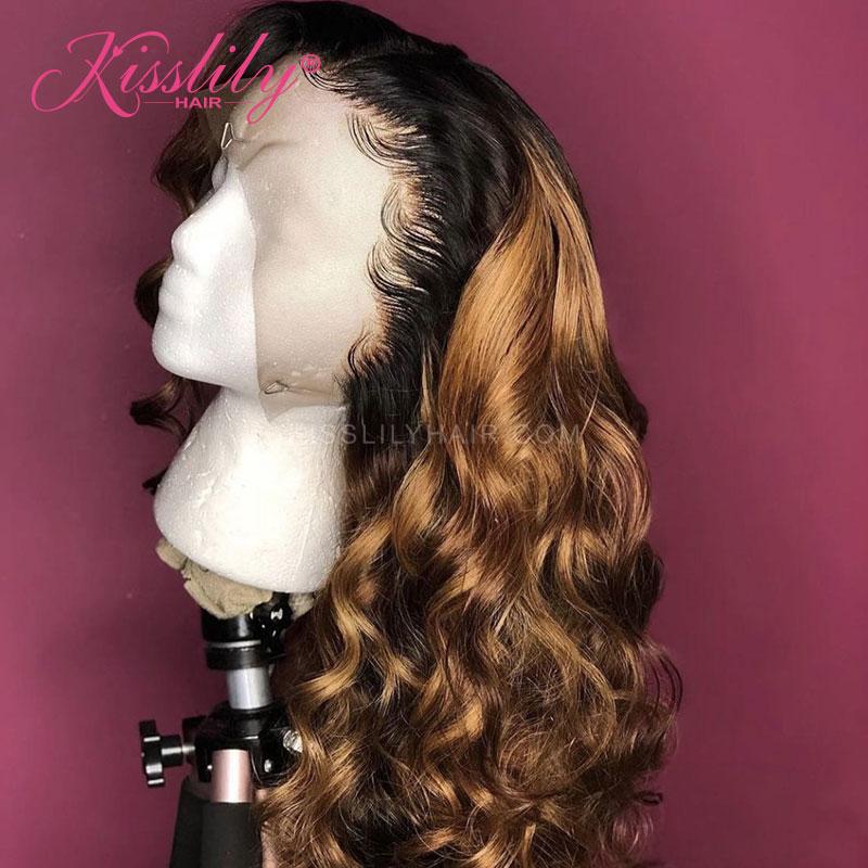 Kisslily Hair Ombre Loose Deep Wave Wigs 13x4 Lace Frontal Human Hair Honey Blonde [CHC48]-Hair Accessories-Kisslilyhair