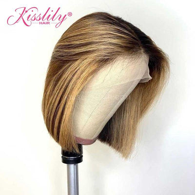 Kisslily Hair Ombre Straight Bob 13x4 Lace Frontal Human Hair Pre Plucked [CDC63]-Hair Accessories-Kisslilyhair