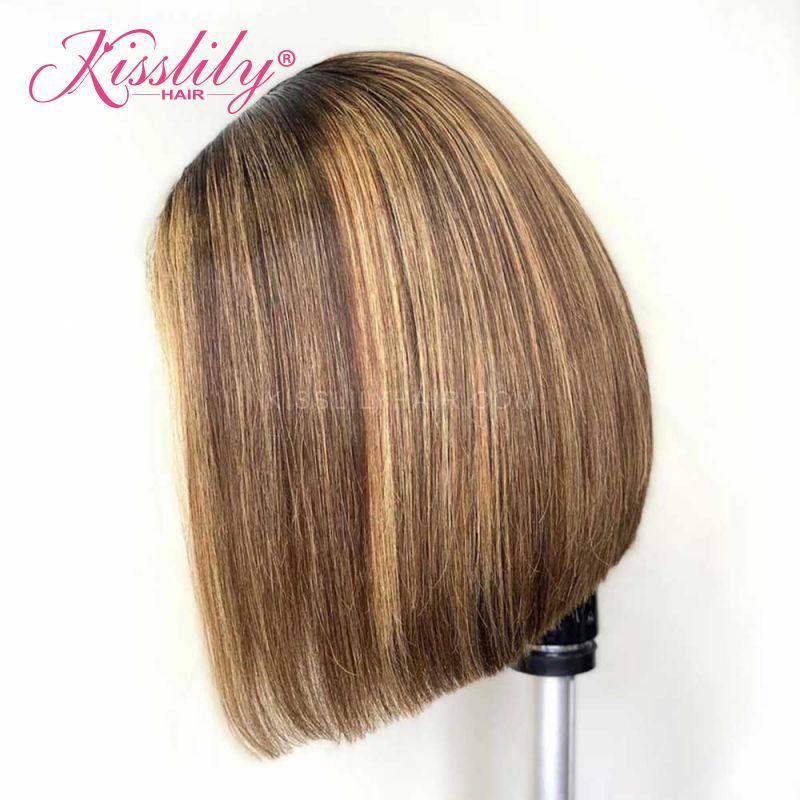 Kisslily Hair Ombre Straight Bob 13x4 Lace Frontal Human Hair Pre Plucked [CDC63]-Hair Accessories-Kisslilyhair