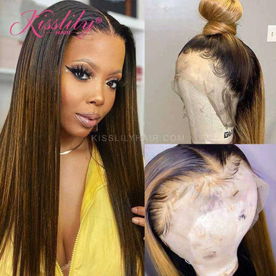 Kisslily Hair Ombre Straight Hair 13x4 Lace Frontal Wig For Black Women [CDC66]-Hair Accessories-Kisslilyhair