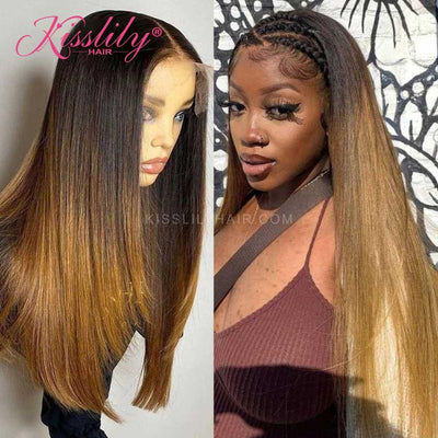 Kisslily Hair Ombre Straight Hair 13x4 Lace Frontal Wig For Black Women [CDC66]-Hair Accessories-Kisslilyhair