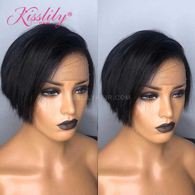 Kisslily Hair Short Bob 13x4 Lace Frontal Wig Natural Black Human Hair 150% Density For Women [BOB10]