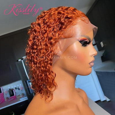 Kisslily Hair Short Bob Ginger 13x4 Lace Front Deep Curly Human Hair Wig Pre Plucked [CHC22]-Hair Accessories-Kisslilyhair
