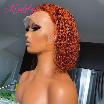 Kisslily Hair Short Bob Ginger 13x4 Lace Front Deep Curly Human Hair Wig Pre Plucked [CHC22]-Hair Accessories-Kisslilyhair