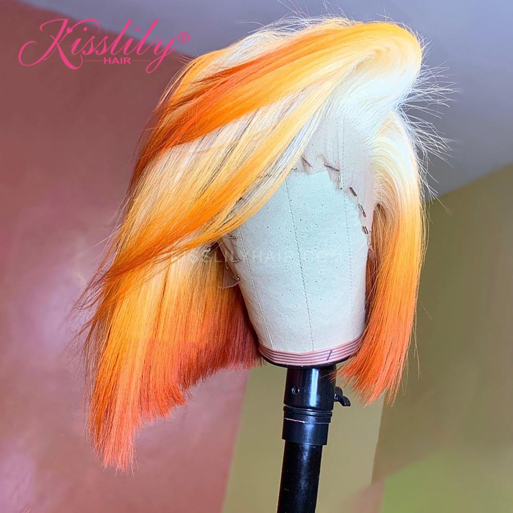 Kisslily Hair Short Bob Ginger Orange 613 Lace Frontal Wigs Colored Human Hair Straight [CDC29]-Hair Accessories-Kisslilyhair
