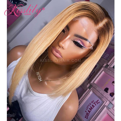 Kisslily Hair Short Bob Wig Ombre 13x4 Lace Front Wig Straight Colored Human Hair Wigs For Women [CHC19]-Hair Accessories-Kisslilyhair