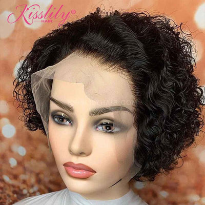Kisslily Hair Short Curly Bob 13x4 Lace Frontal Wigs Human Hair Pixie Cut Wig Human Hair 180 Density Glueless Hair Remy [BOB04]-Hair Accessories-Kisslilyhair