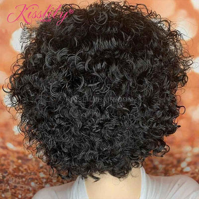 Kisslily Hair Short Curly Bob 13x4 Lace Frontal Wigs Human Hair Pixie Cut Wig Human Hair 180 Density Glueless Hair Remy [BOB04]-Hair Accessories-Kisslilyhair