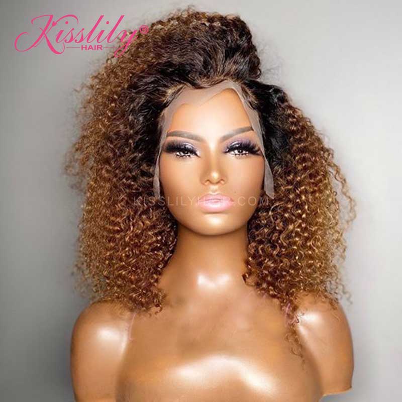 Kisslily Hair Short Wig Bob Curly Honey Blonde 13x4 Lace Front Wigs Brazilian Hair 250 High Density Lace Wigs Pixie Cut [CDC37]-Hair Accessories-Kisslilyhair
