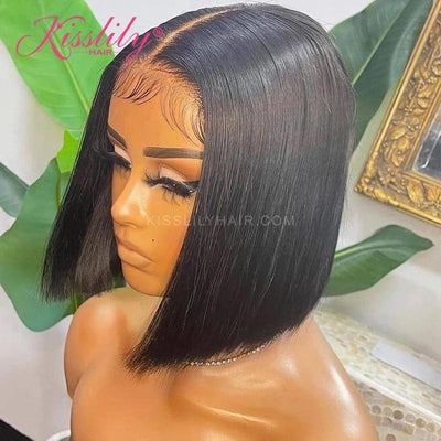 Kisslily Hair Straight Bob Wigs 13x4 Lace Frontal Wigs Human Hair Pre Plucked 180 Denisty Remy [BOB07]