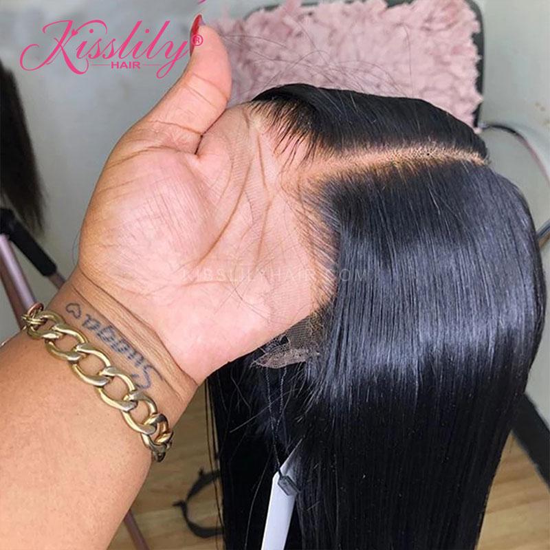 Kisslily Hair Straight Bob Wigs 13x4 Lace Frontal Wigs Human Hair Pre Plucked 180 Denisty Remy [BOB07]