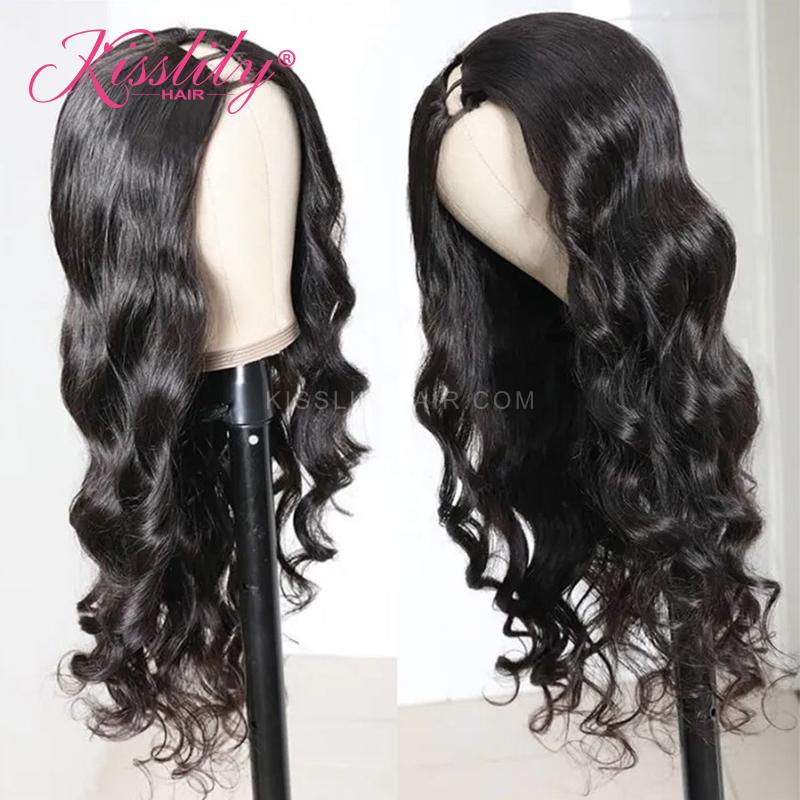 Kisslily Hair U Part Wig Body Wave Hair Wigs Brazilian Human Hair Wigs For Black Women Glueless Middle U Shape Wig 180% Density [NAW39]-Hair Accessories-Kisslilyhair
