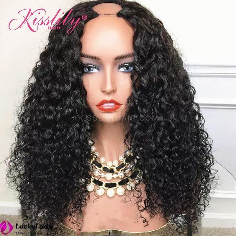 Kisslily Hair U Part Wig Water Wave Hair Wigs Natural Black Human Hair For Black Women Remy [NAW47]-Hair Accessories-Kisslilyhair
