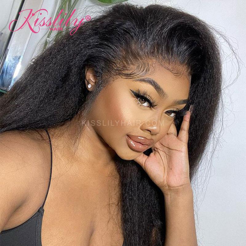 kisslily Hair *New Melted Hairline HD Lace Wig* Yaki Straight 13x4 Lace Front Wig Human Hair Pre Plucked [NAW55]-Hair Accessories-Kisslilyhair
